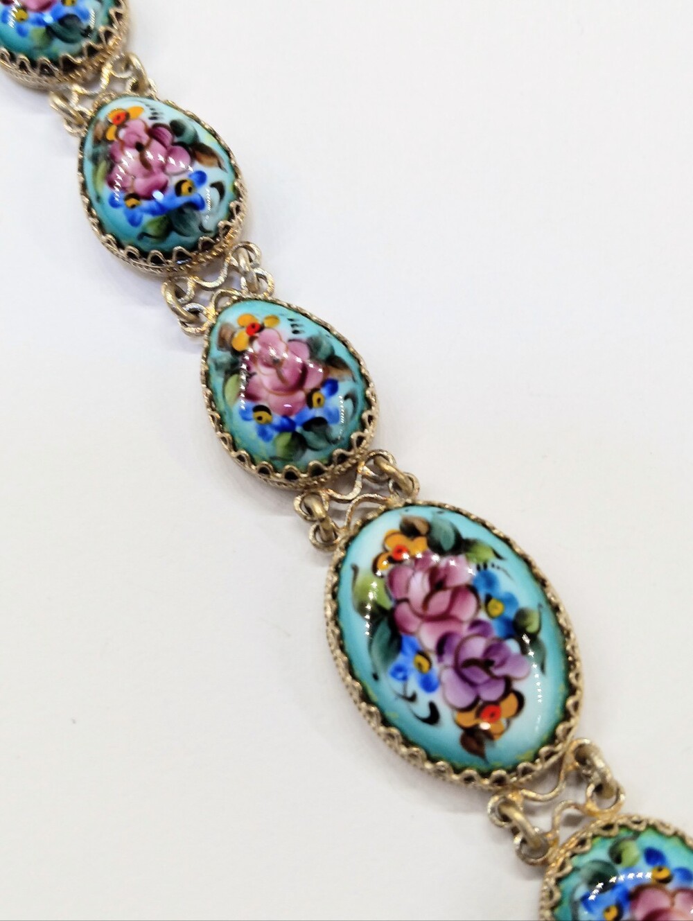 Vintage Russian Finift Hand Painted Enameled Ceramic Bracelet